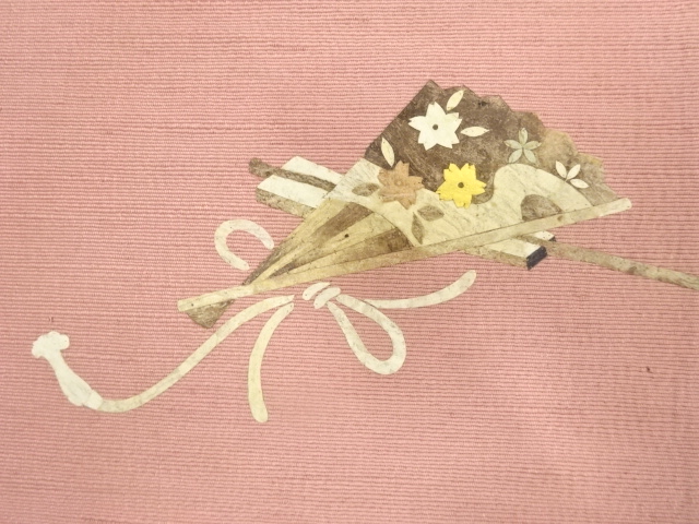 アンティーク　作家物　蓑虫　扇模様名古屋帯